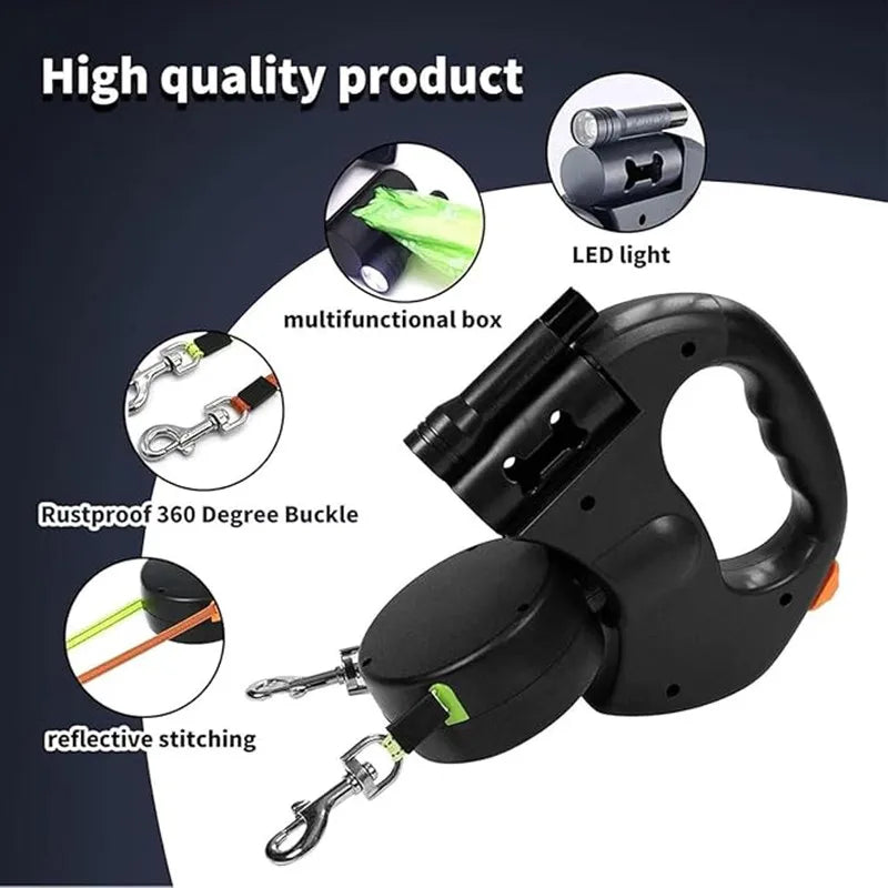 Double Dog Leash for Two Dogs with Tangle-Free Swivel