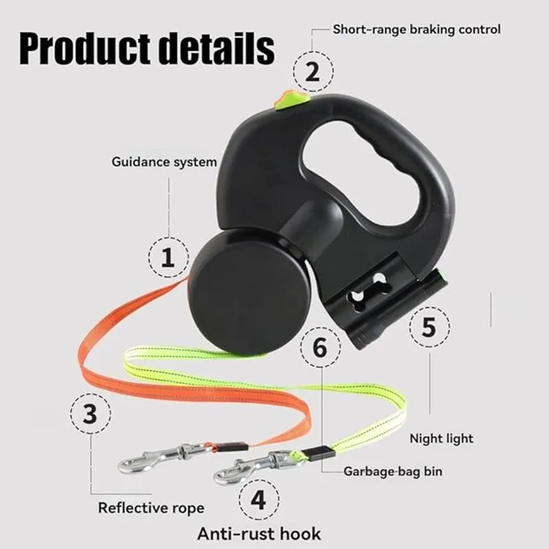 Double Dog Leash for Two Dogs with Tangle-Free Swivel