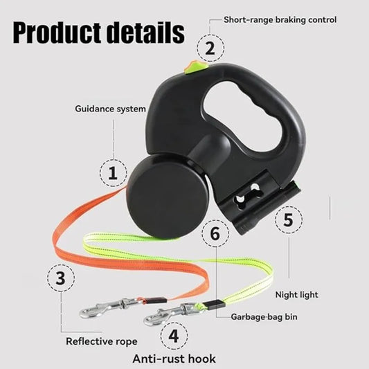 Double Dog Leash for Two Dogs with Tangle-Free Swivel